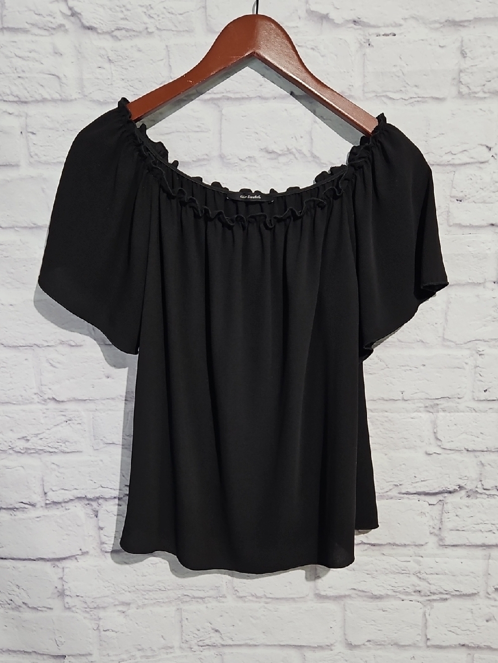 Women’s Black Off-Shoulder Ruffle Neck Blouse